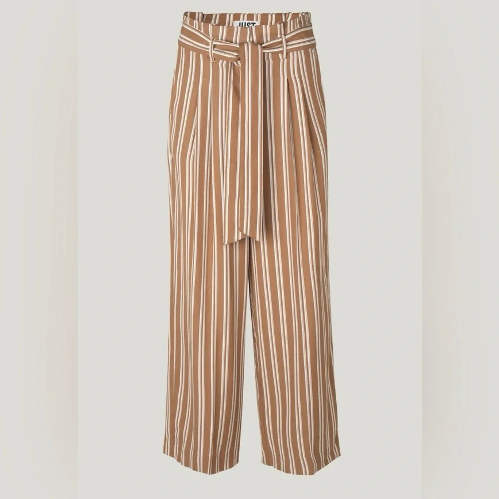 JUST Female Wendy Striped Lyocell Paperbag Wide Leg Pants Large Neutral Striped - Picture 4 of 11